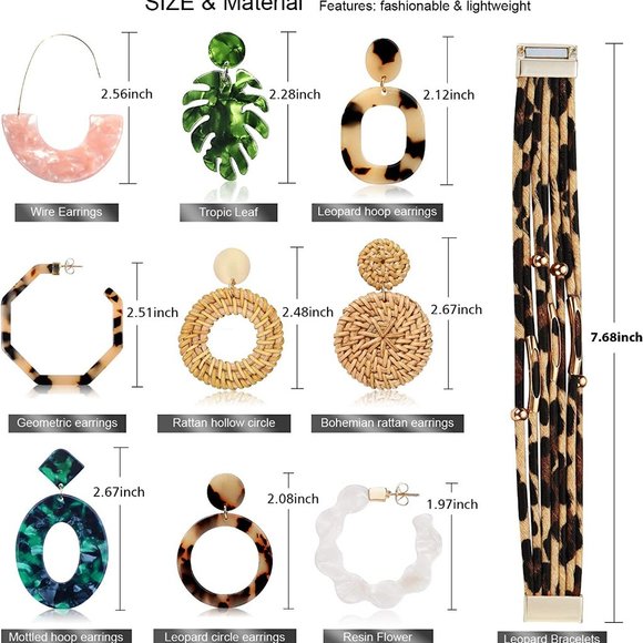 New 9 Pairs Acrylic Earrings for Women Girls Drop Dangle Leaf Earrings Bohemian - Picture 4 of 5